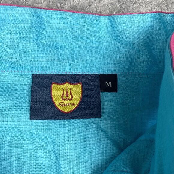 Guru NYC Tunic Shirt Women Medium Blue Pink European Linen - Picture 3 of 13